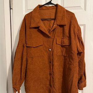 SHEIN Rust Corduroy Oversized Button-Down Shacket